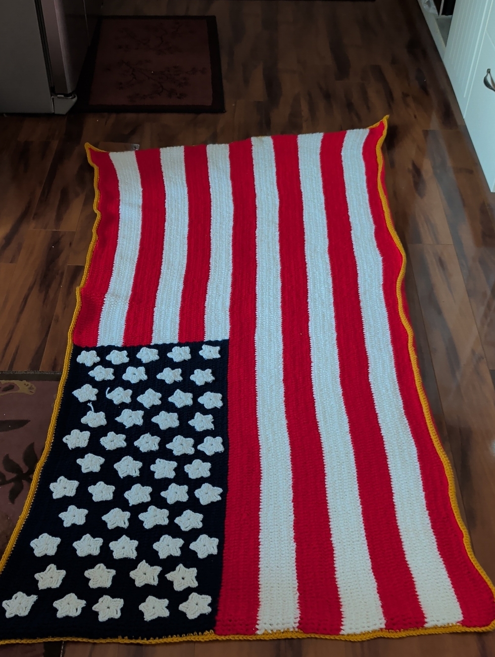 Handmade American Flag Crochet Blanket Throw Wall Decor Tapestry Red White Blue